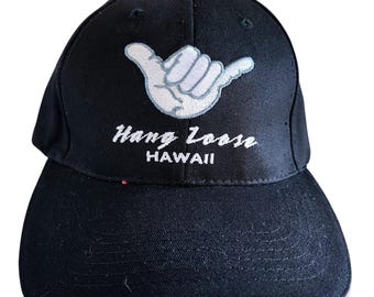 Vintage 90s Hawaii Hang Loose Shaka Dad Cap Black Embroidered Surfware OSFA