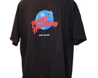 Planet Hollywood Lake Tahoe T-Shirt XXL Vintage 90s Black Globe Logo Made USA