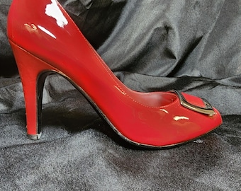BCBGirls Red Peep Toe Heels Size 7.5 | 4 Inch High Heel Pumps Classic Dress Shoe