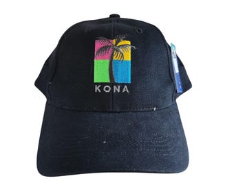Vintage 90s Kona Hawaii Palm Tree Snapback Hat NWT Hawaiian Headwear Black
