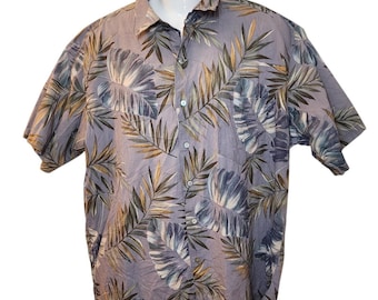 Tori Richard Hawaiian Shirt XL Cotton Lawn Mauve Tropical Leaf Honolulu Vintage