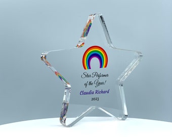 Star Trophy, Top Performer Award, Employee Recognition Award, STEM Award, Tech Gift - Acrylic with Color Prints - Free Customization