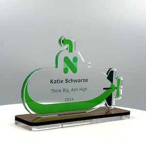 Custom Cut Acrylic Trophy with Wood Base/Employee Recognition Award/STEM Award/Tech Gift - Acrylic with Color Prints - Free Customization