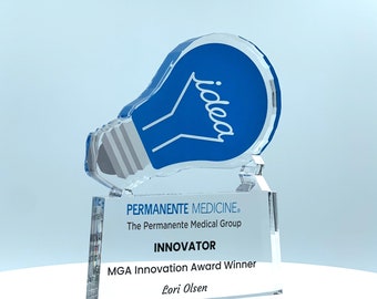 Light Bulb Trophy, Innovator Award, Ideation Award, Patent Award, STEM Award, Tech Gift - Acrylic with Color Prints - Free Customization
