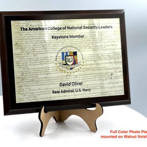 Personalized Full Color Plaque Trophy Award - Walnut / Cherry Plaque with Gold, Silver or Full Color Metal Plate - Multiple Sizes