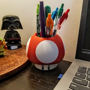 Mushroom Pen Holder, Desk organizer, Video Game Inspired, Gift for Gamers