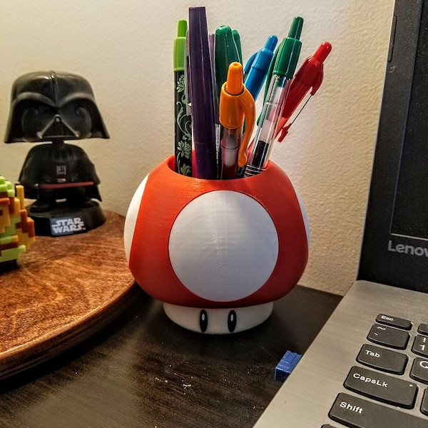 Mushroom Pen Holder, Desk organizer, Video Game Inspired, Gift for Gamers