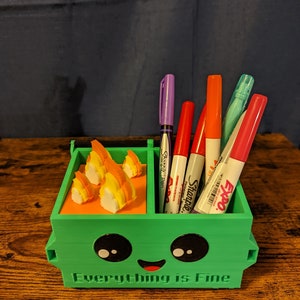 Dumpster pen holder, cute utensil holder, Gift for Christmas, Desk Organizer + Fire