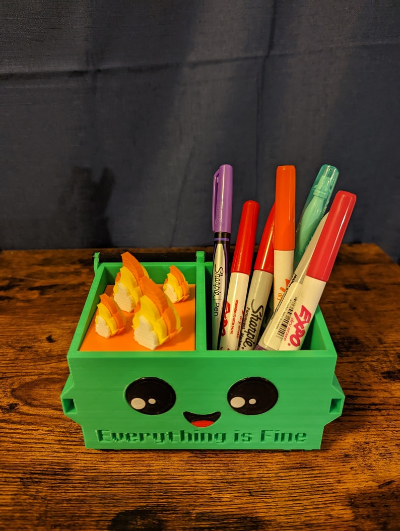 Dumpster pen holder, cute utensil holder, Gift for Christmas, Desk Organizer + Fire