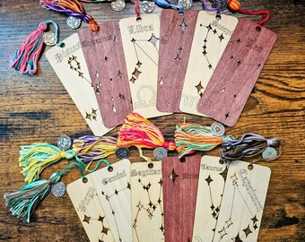 Zodiac Bookmarks with Tassel, Laser Engraved Bookmarks