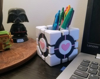 Companion Cube Pen Holder, Portal inspired, Utensil Holder, Desk Organizer, Christmas Gift for Gamers