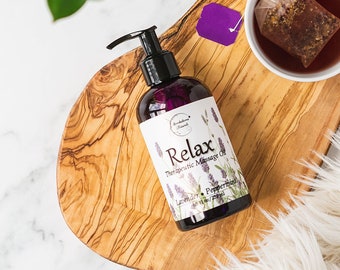 Massage Oil - Therapeutic Body Oil enhanced with Lavender, Peppermint & Marjoram - All Natural Oil for Sore Muscles and Stiffness - Relax