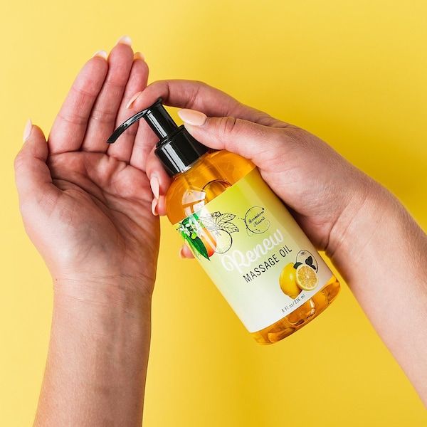 Aceite de masaje con aceite esencial de naranja, limón y menta: para terapia de masaje o uso doméstico. Renovar, aceite corporal totalmente natural
