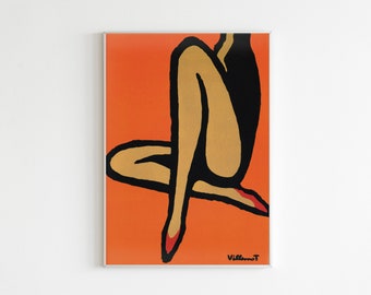 Bernard Villemot - Bally Shoe Poster, Bally Shoes, Legs Woman Poster, Wall Art Decor, Orange Print, Modern Art, Mid-Sixties Vintage Art
