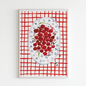 Cherries Poster | Cherry Wall Art Print | Fruit Market Print | Botanical Print Poster | Cherries Illustration | Pastel Cherry Poster