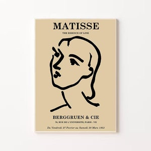 Henri Matisse Print  Matisse Poster Line Art Line Art Illustration Inspried By Matisse,Of A Face In Thick, Black Lines On A Beige Background