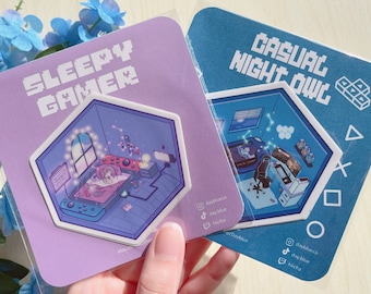Sleepy Gamer Sticker - Casual Night Owl Sticker- Weather Resistant Matte Vinyl Sticker - Cute Kawaii Sticker - Matching Gamer Stickers