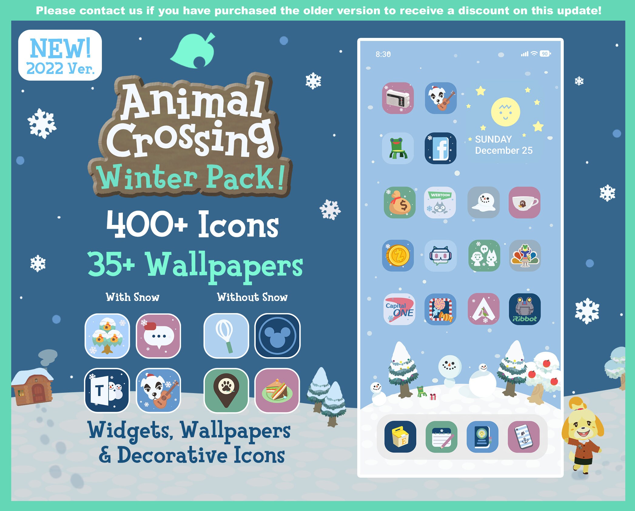 Iphone Ios App Icons Animal Crossing Winter Edition 400 Etsy Canada