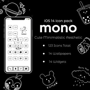 iPhone iOS App Icons - Mono - Minimalistic Monochromatic iPhone App Cover Pack (56 Icons) with Wallpapers and Widget
