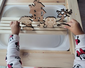Wooden Vertical Story Base board, Slat board , stand with Grooves for Vertical Uses, Flisat insert, Gift for Kids, Table top Easel
