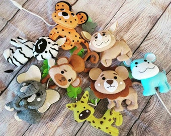 Djungelsafaridjursgirlang, monstera för barnkammaren, väggdekorationsgirlang med elefant, giraff, lejon, zebra, väggdekoration för safaribarnkammaren