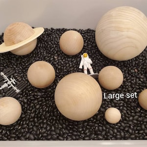 Large Natural Wood, Unpainted Planets (No board) Wood Solar System Set for DYI, LARGE/XL size | Montessori, Waldorf material , Galaxy Space