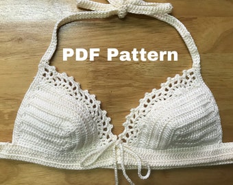 Crochet Bikini Top Pattern, crochet bralette pattern, crochet swimwear pattern, crochet crop top pattern,easy crochet lace front closure top