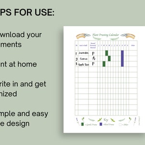 Plant Pruning Calendar Printable, Blank Digital Download. Minimalist Gardener. - Etsy