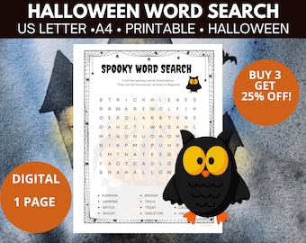 Halloween word search.  A Party Game Printable download.