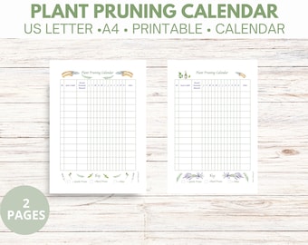 Plant Pruning Calendar Printable, Blank digital download. Minimalist gardener.