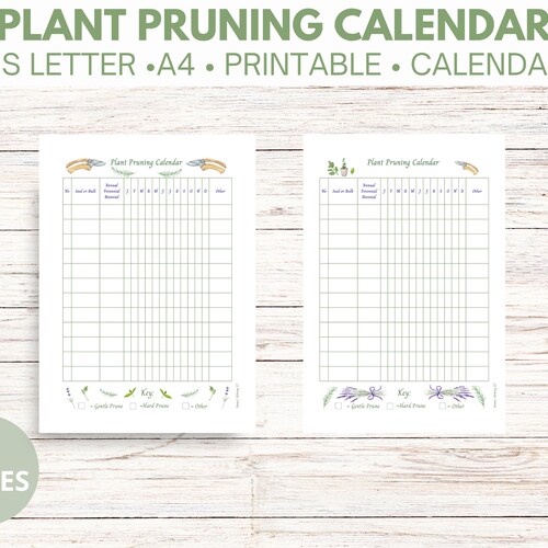 Plant Pruning Calendar Printable, Blank digital download. Minimalist gardener.