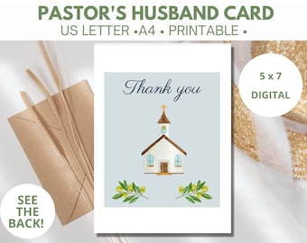Pastor&#39;s Husband Appreciation Card, Gift Appreciation for Clergy, Gift ideas for Wedding, baptism, Christening, funeral, church