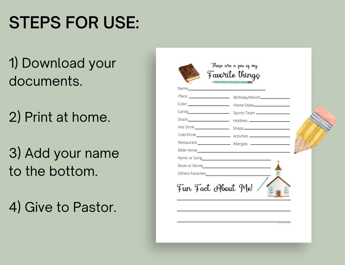 Pastor Getting to Know You Favorite Things Survey Gift - Etsy