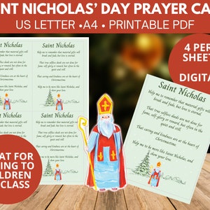 Cartões de oração de presente do Dia de São Nicolau para crianças, turma, ensino doméstico, escola. igreja ou enchimento de meia. PDF para impressão