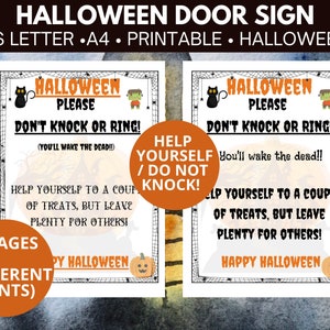 Halloweenowy Cukierek albo psikus Drzwiowy Znak Cukierkowy Pomóż sobie/Nie przeszkadzać. Do wydrukowania i natychmiastowego pobrania