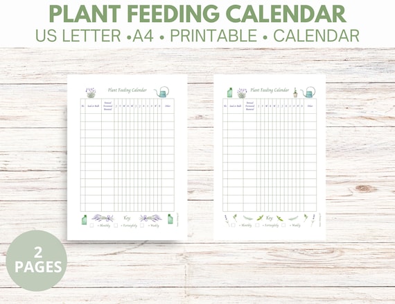 Plant Feeding Calendar Printable Blank Digital Download. - Etsy