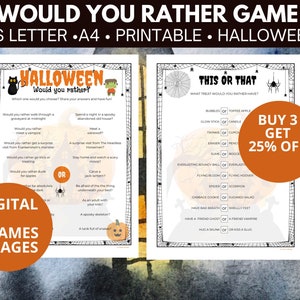 Would You Rather, This or that Halloween Game, party Printable download.