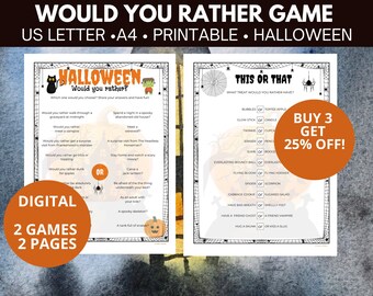 Would You Rather, This or that Halloween Game, party Printable download.