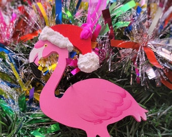 Santa Flamingo Ornament