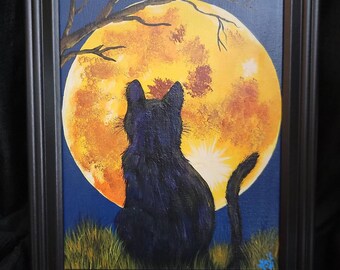 Full Moon Cat 8x10 inches