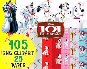 La carica dei 101, oltre 105 clipart, carta digitale dei 101 dalmati, download istantaneo, Crudelia, invito dei 101 dalmati