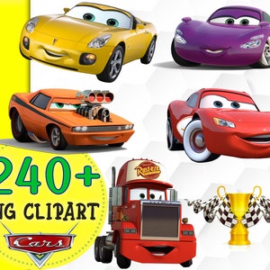 Puede incluir: Una colecci&oacute;n de personajes de coches de dibujos animados de la pel&iacute;cula Cars de Disney Pixar. Los personajes incluyen Rayo McQueen, Mate y otros. Tambi&eacute;n hay una bandera a cuadros y un trofeo.