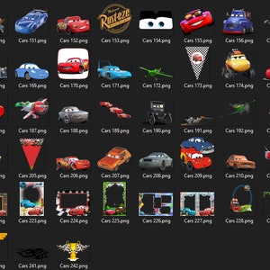 Puede incluir: Una colecci&oacute;n de im&aacute;genes digitales con varios personajes y objetos de la franquicia de pel&iacute;culas Cars. Las im&aacute;genes incluyen coches, aviones y otros veh&iacute;culos, as&iacute; como personajes como Rayo McQueen, Mate y Doc Hudson. Las im&aacute;genes est&aacute;n en una variedad de estilos, incluyendo dibujos animados, realistas y abstractos.
