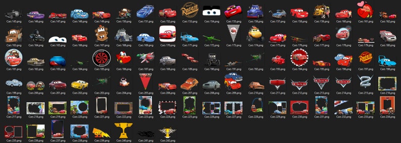 Puede incluir: Una colecci&oacute;n de im&aacute;genes digitales con varios personajes y objetos de la franquicia de pel&iacute;culas Cars. Las im&aacute;genes incluyen coches, aviones y otros veh&iacute;culos, as&iacute; como personajes como Rayo McQueen, Mate y Doc Hudson. Las im&aacute;genes est&aacute;n en una variedad de estilos, incluyendo dibujos animados, realistas y abstractos.