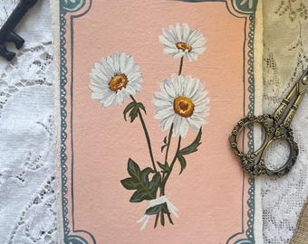 Original April Birth Flower Painting – Daisy Art on Handmade Paper – Vintage Botanical  Wall Art for Cheer & Optimism
