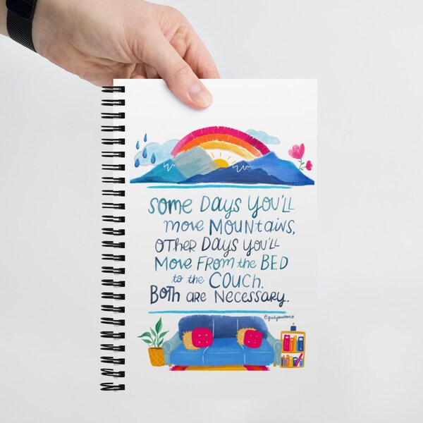 Mountain Moods Journal: 'Some Days You Move Mountains' Inspirational Quote with Watercolor Artwork Spiral Dotted Notebook