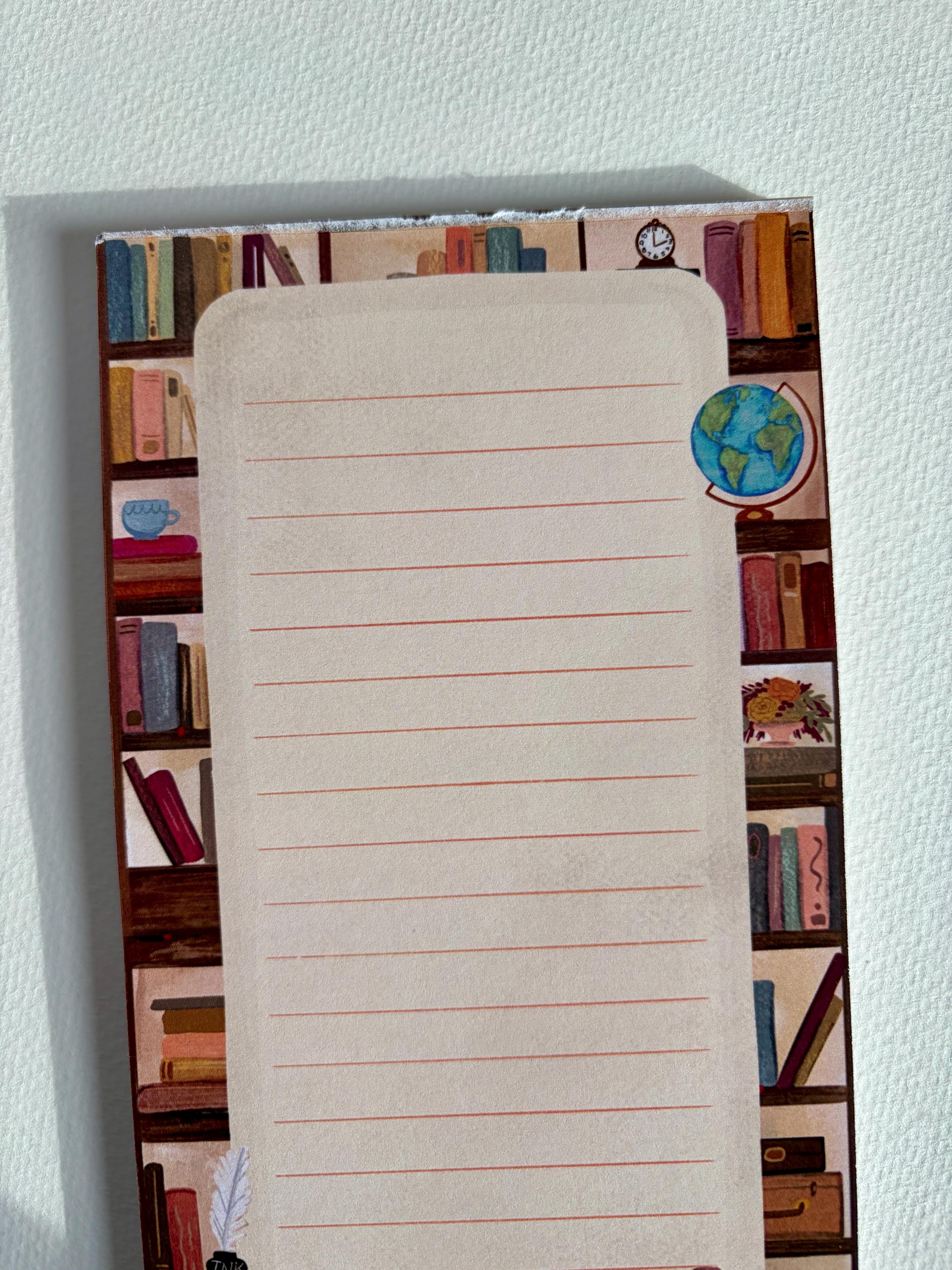 Library Bookshelf Notepad With Magnet Option | Book Lover Lined Notepad ...