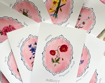 12 Birth Flower Greeting Card Set – Monthly Floral Cards with Meanings | Botanical Birthday Card Pack | Blank Inside Premium Archival Paper