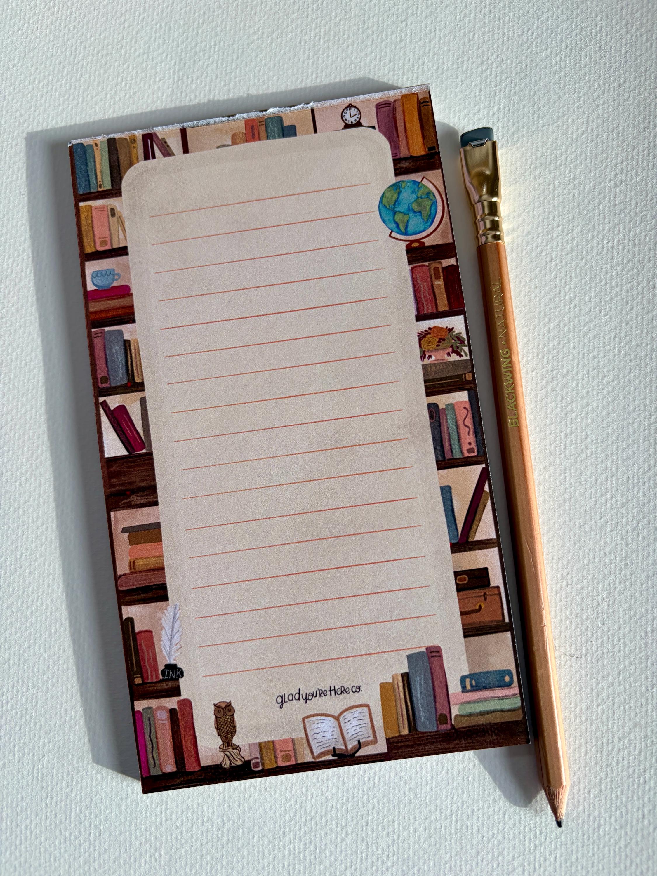 Library Bookshelf Notepad With Magnet Option | Book Lover Lined Notepad ...