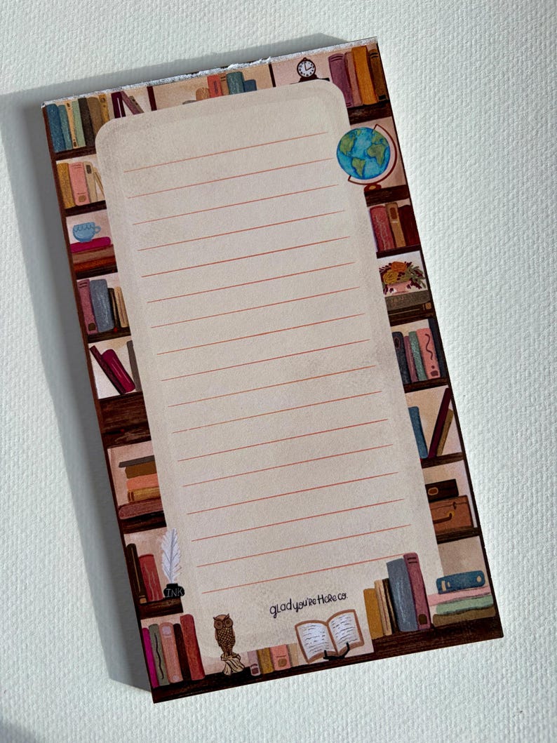 Library Bookshelf Notepad With Magnet Option | Book Lover Lined Notepad ...
